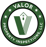 logo of valor property inspections that shows the name in a round circular logo with the text saying ' Valor property inspections, LLC"