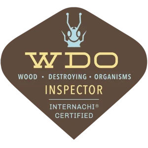 InterNACHI Certified Wood Destroying Organisms (WDO) Inspector logo, a brown diamond with an ant icon