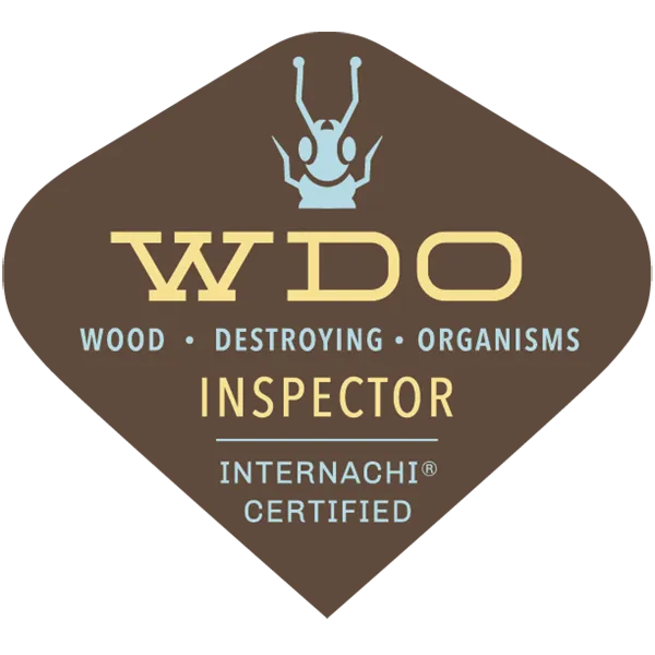 InterNACHI Certified Wood Destroying Organisms (WDO) Inspector logo, a brown diamond with an ant icon