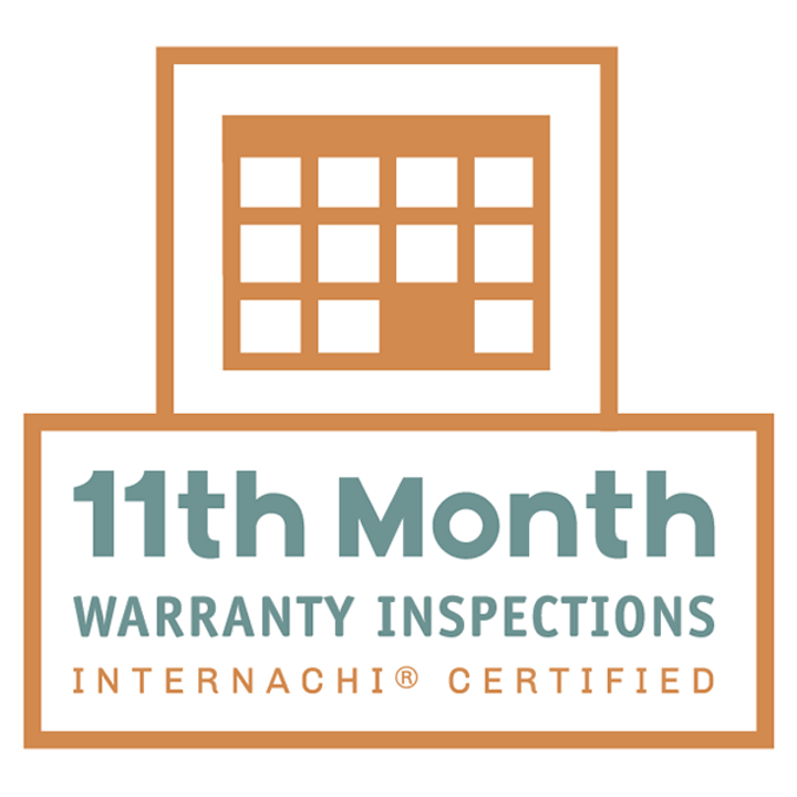 Logo for 11th Month Warranty Inspections, InterNACHI® Certified, with a calendar icon